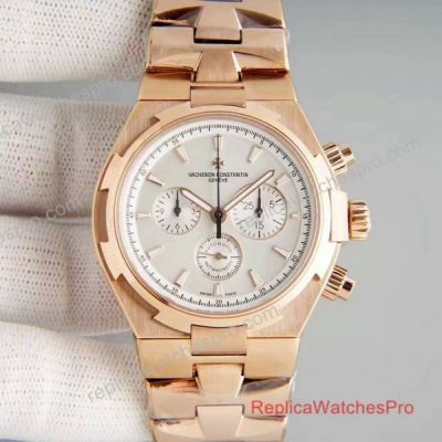 Swiss Replica Vacheron Constantin Overseas Chronograph Watch Rose Gold White Face